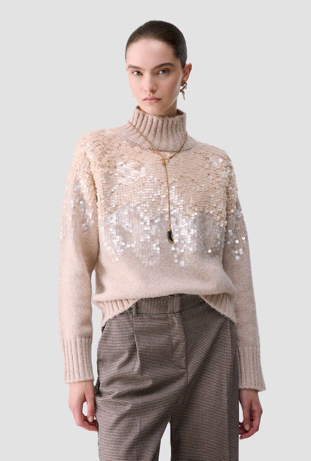 Maglia dolcevita con paillettes donna gold-rose 