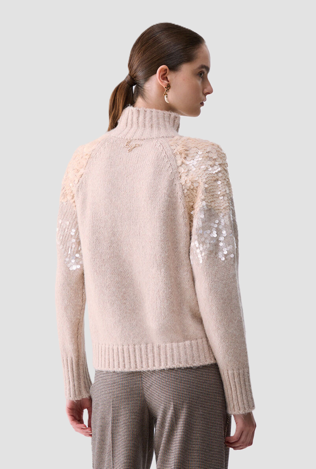Maglia dolcevita con paillettes donna gold-rose 