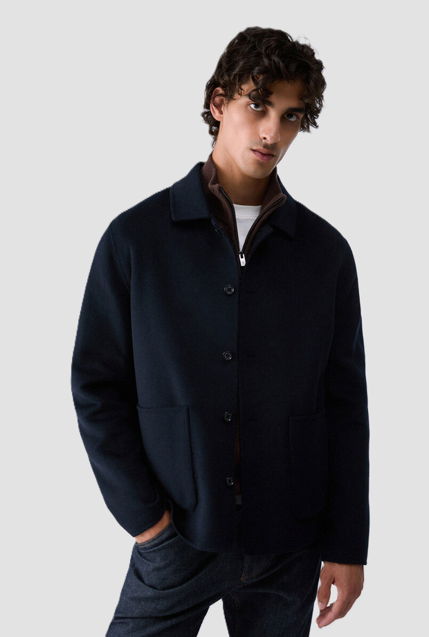 Giubbino in panno uomo blu scuro 