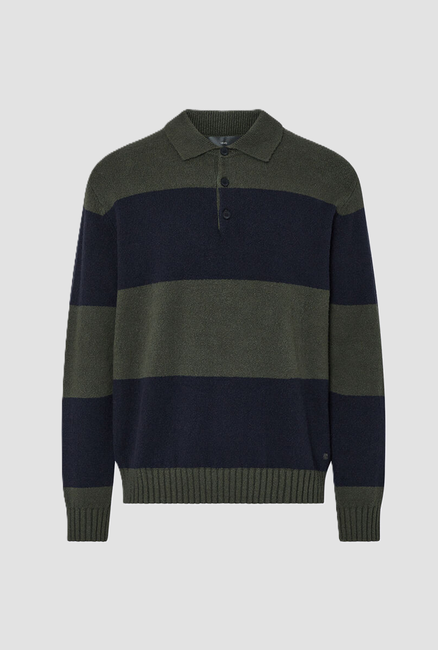 Polo a righe in maglia uomo verde-blu 