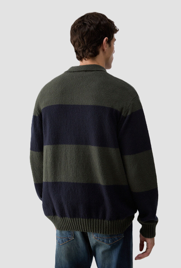 Polo a righe in maglia uomo verde-blu 