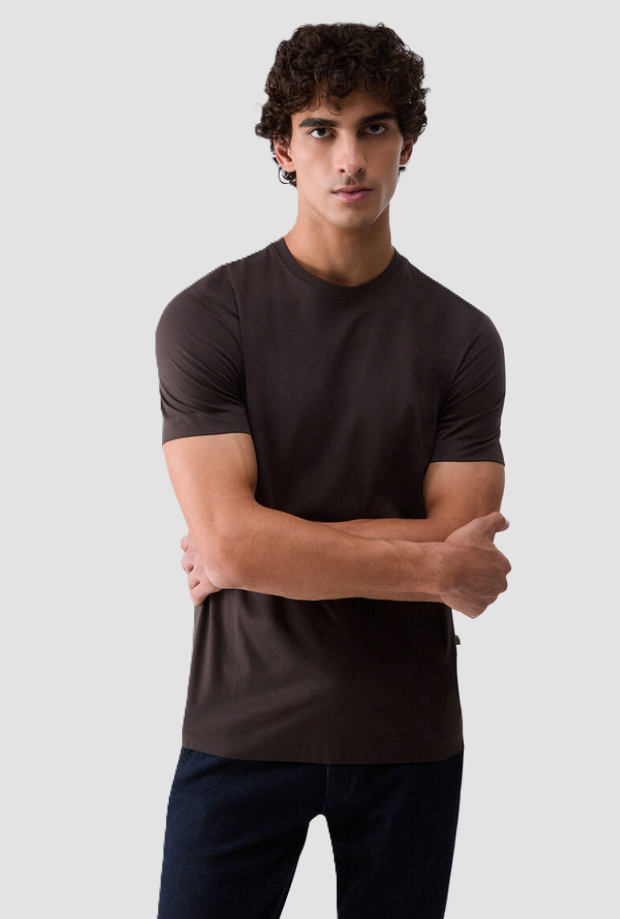 T-shirt con logo ricamato uomo marrone 