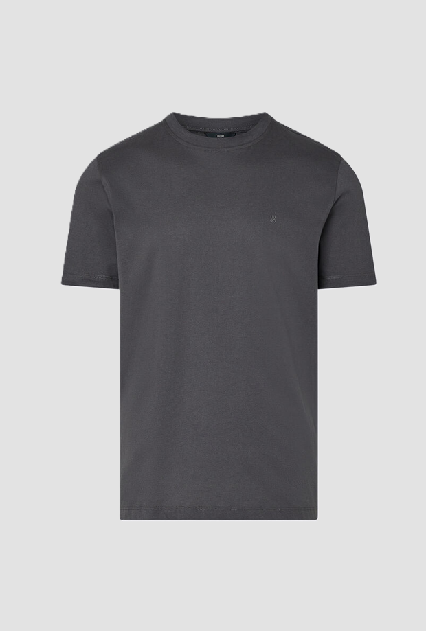 T-shirt con logo ricamato uomo grigio scuro 