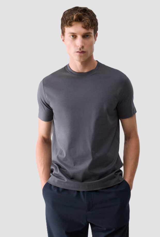 T-shirt con logo ricamato uomo grigio scuro 