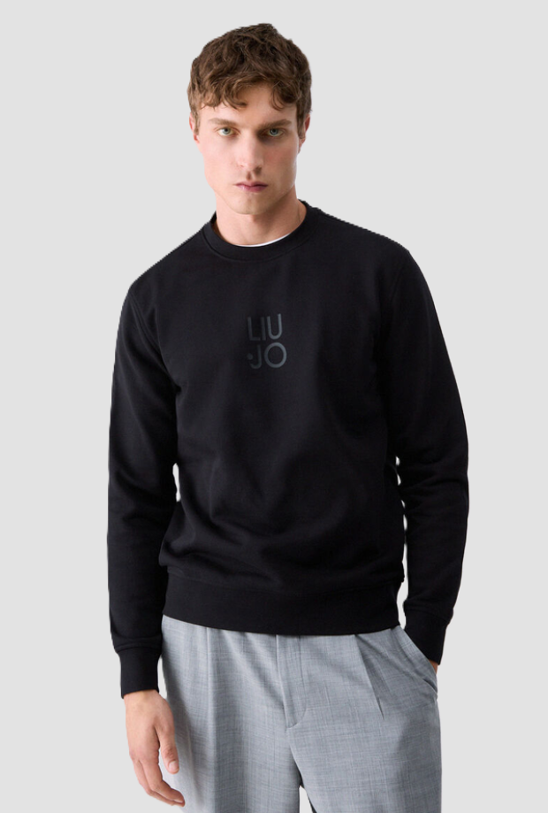 Felpa girocollo con logo uomo nero 