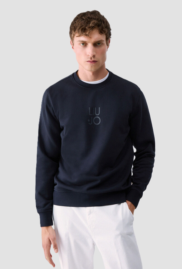 Felpa girocollo con logo uomo blu scuro 