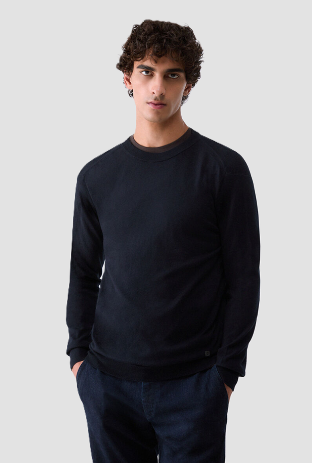 Maglia misto seta uomo blu scuro 