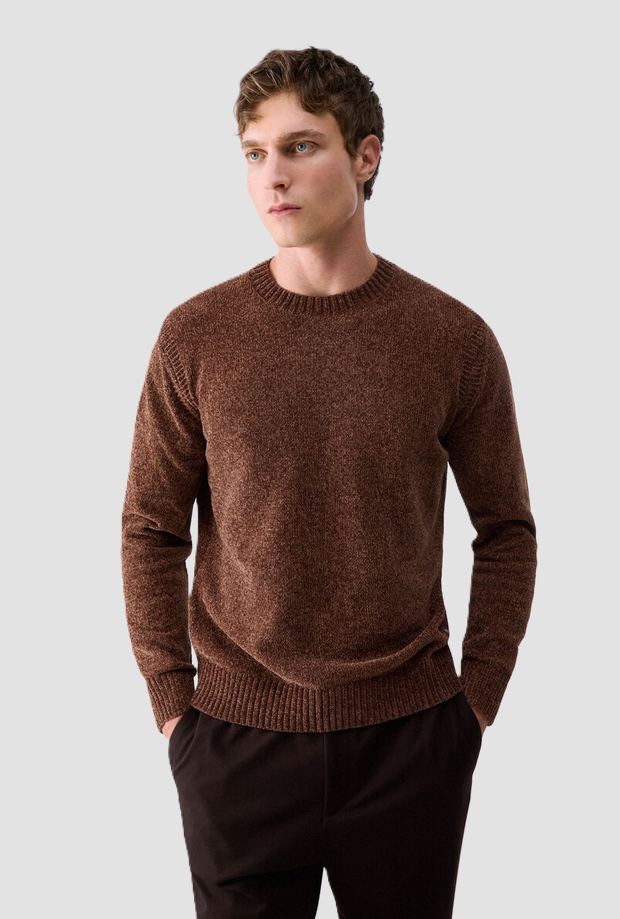 Maglia girocollo uomo marrone 