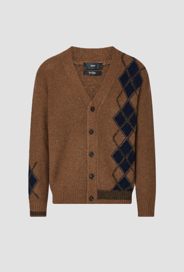 Cardigan a rombi uomo marrone 