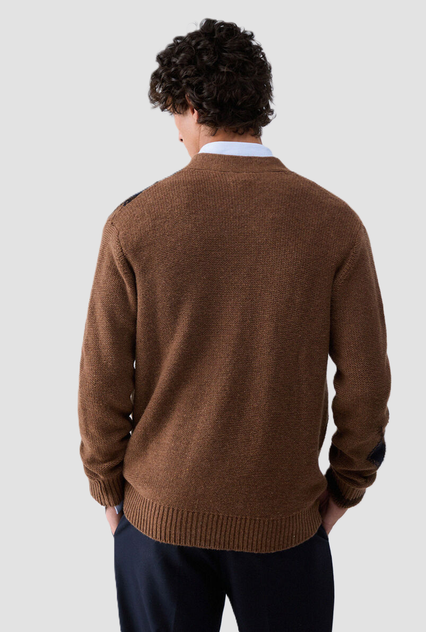 Cardigan a rombi uomo marrone 