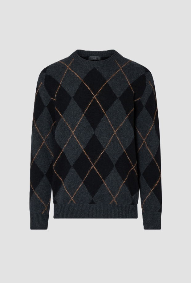 Maglia misto lana a rombi uomo grigio scuro 