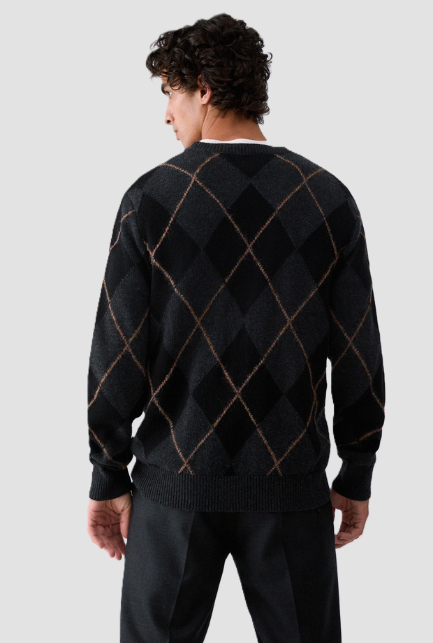 Maglia misto lana a rombi uomo grigio scuro 