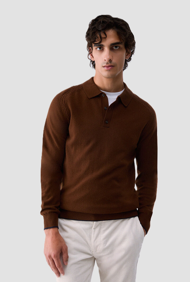Polo in maglia uomo marrone 