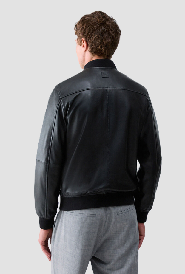 Bomber in pelle da uomo nero 