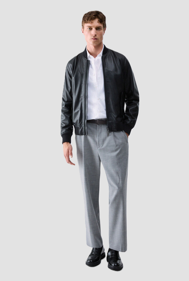 Bomber in pelle da uomo nero 