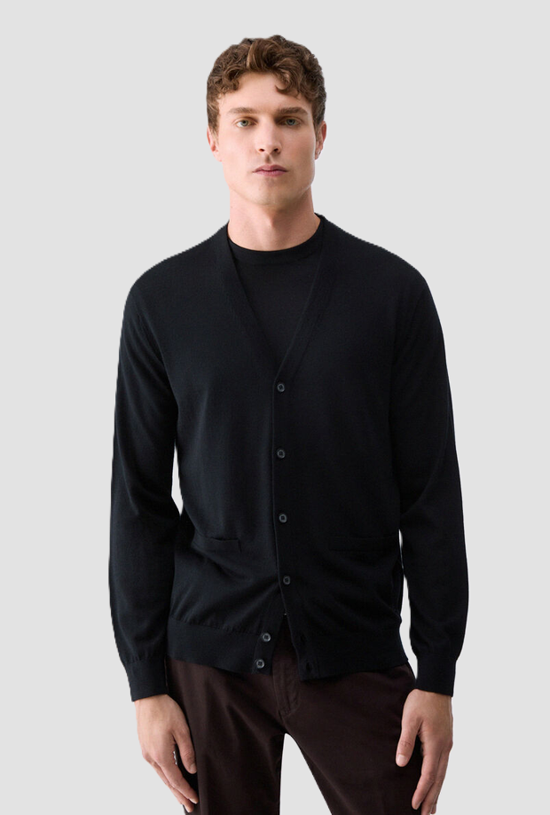 Cardigan in lana uomo nero 
