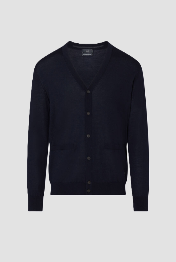 Cardigan in lana uomo blu scuro 