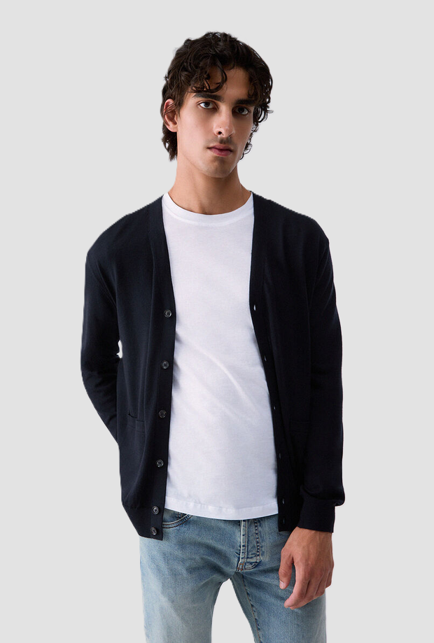 Cardigan in lana uomo blu scuro 