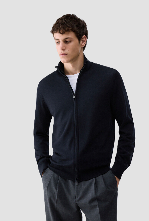 Cardigan full zip uomo blu scuro 