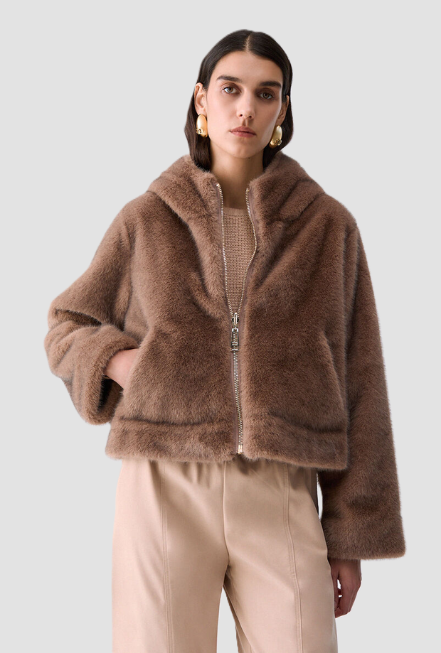 Giubbotto in ecopelliccia donna beige 