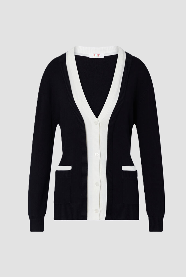 Cardigan a V donna nero-bianco 