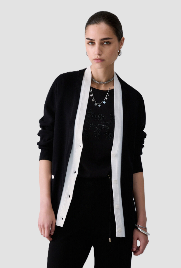 Cardigan a V donna nero-bianco 