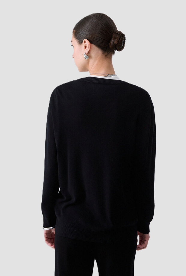 Cardigan a V donna nero-bianco 