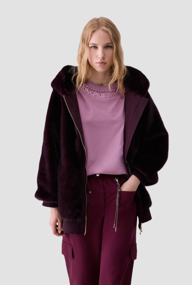 Giubbino in tessuto teddy donna rosso 
