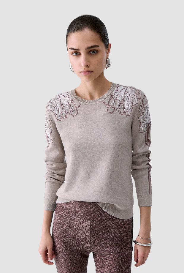 Maglia jacquard donna beige 
