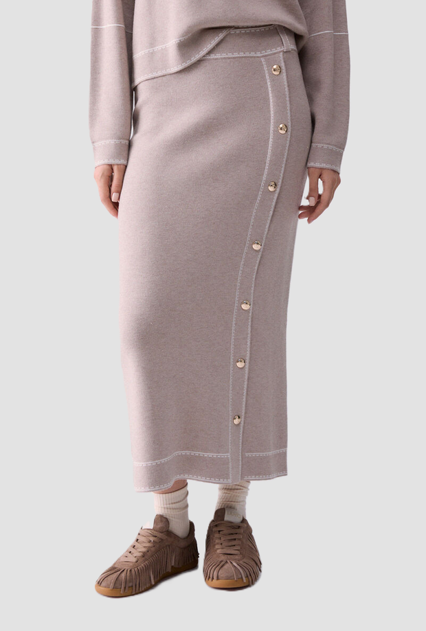Gonna misto seta donna beige 