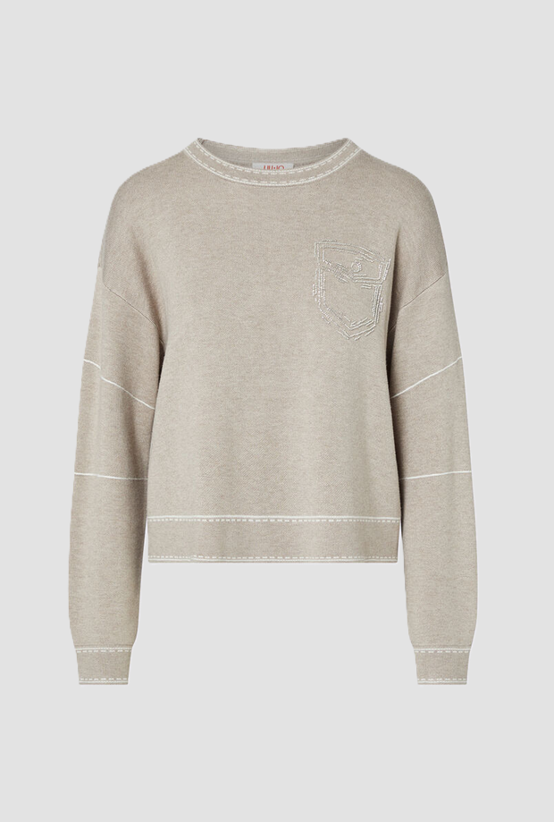 Maglia con impunture donna beige 