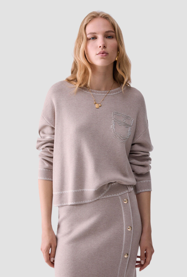 Maglia con impunture donna beige 