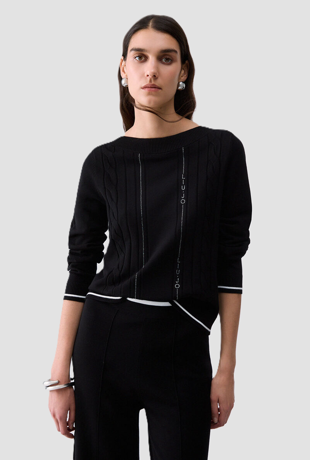 Maglia con profili a contrasto donna nero 