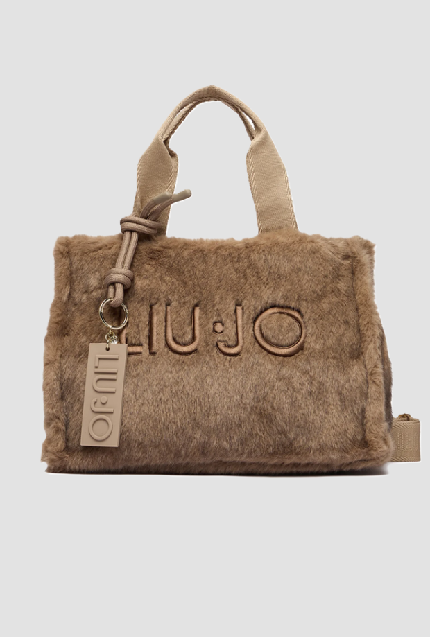 Borsa in tessuto teddy donna beige 