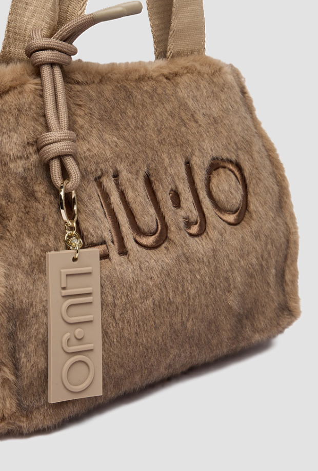 Borsa in tessuto teddy donna beige 
