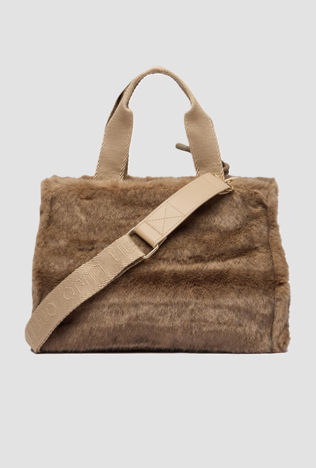 Borsa in tessuto teddy donna beige 