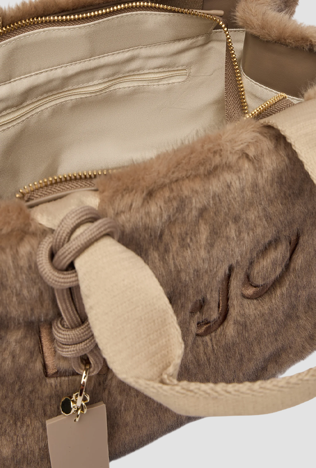 Borsa in tessuto teddy donna beige 