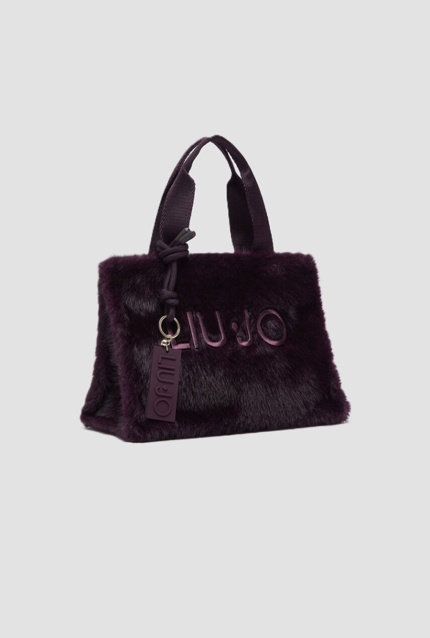 Borsa in tessuto teddy donna viola 
