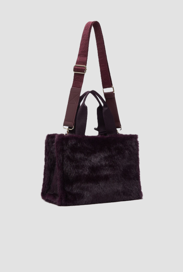 Borsa in tessuto teddy donna viola 