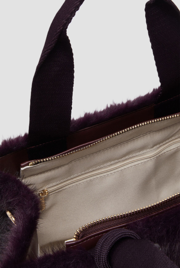 Borsa in tessuto teddy donna viola 