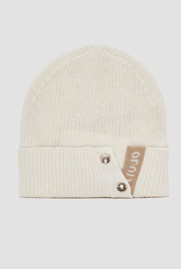 Berretto a coste con logo donna bianco 