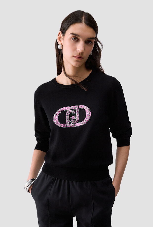 Maglia con logo donna nero 