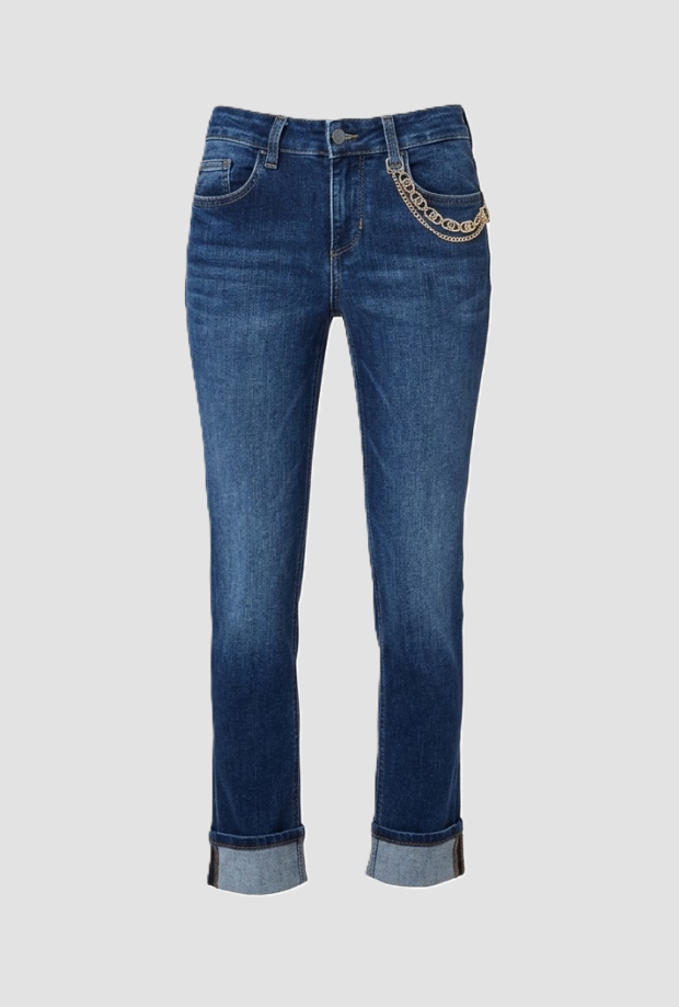 Jeans skinny con catena da donna blu 