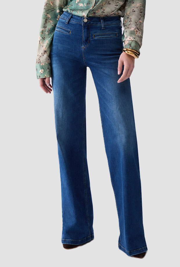 Jeans a zampa e vita alta donna blu 