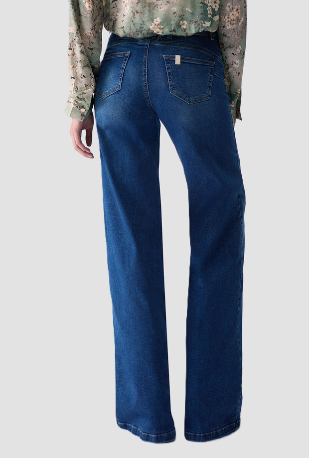 Jeans a zampa e vita alta donna blu 