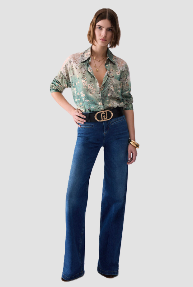 Jeans a zampa e vita alta donna blu 