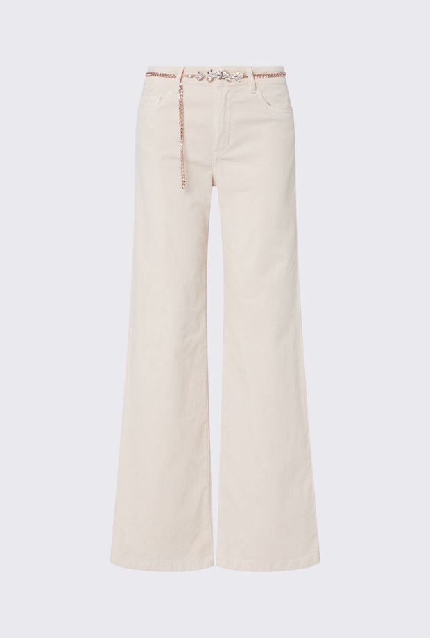 Pantalone in velluto con cintura donna bianco 