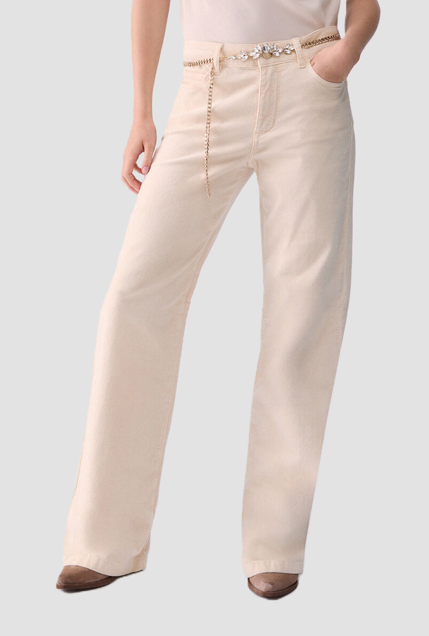 Pantalone in velluto con cintura donna bianco 
