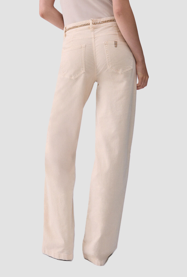 Pantalone in velluto con cintura donna bianco 