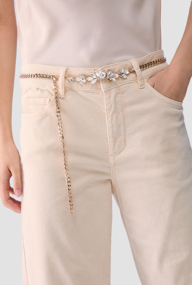 Pantalone in velluto con cintura donna bianco 